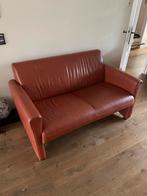 Montel bruinleren bankjes, twee stuks, Ophalen, Tweepersoons, Zo goed als nieuw, Rechte bank