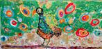 Groot langwerpig kleurrijk kunst veel verf  abstract modern, Antiek en Kunst, Kunst | Schilderijen | Abstract, Ophalen of Verzenden
