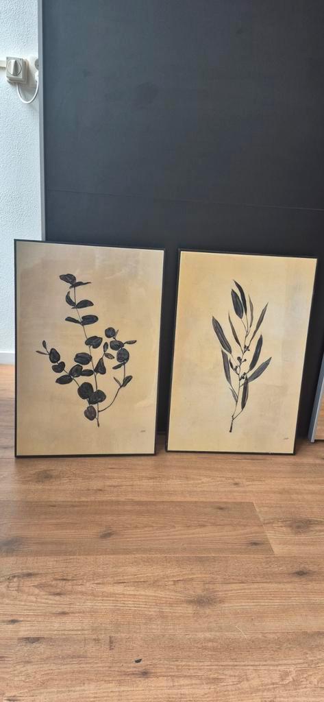 MOET WEG Botanische Schilderijen Set - Zwarte Lijst 60x40, Huis en Inrichting, Woonaccessoires | Schilderijen, Tekeningen en Foto's