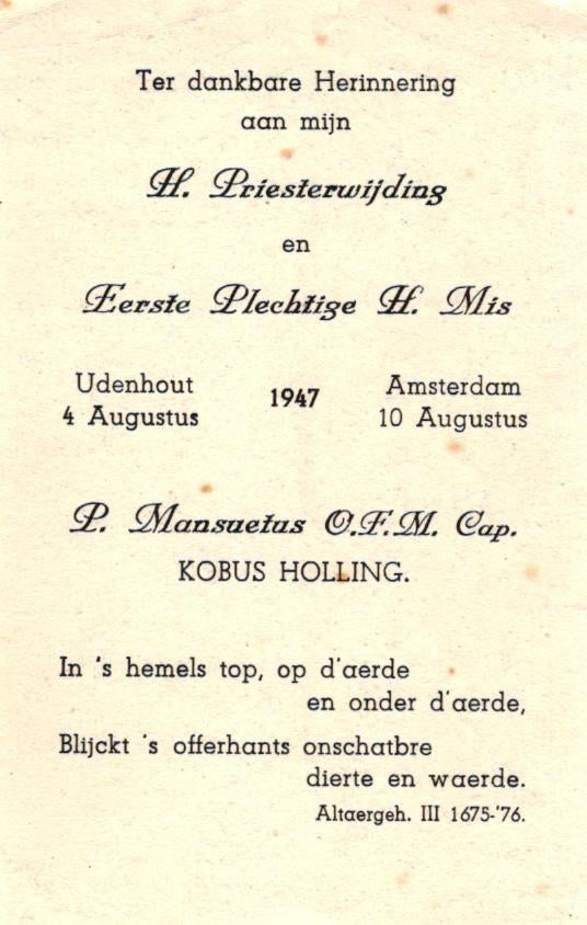 Holling Kobus Udenhout 1947 Amsterdam, Ophalen of Verzenden