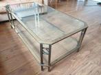 Vintage 70s / 80s messing en glas salontafel, Huis en Inrichting, Tafels | Salontafels, Minder dan 50 cm, Glas, Gebruikt, Rechthoekig