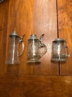 Set van 3 antieke bierpullen met tinnen deksel, Ophalen of Verzenden