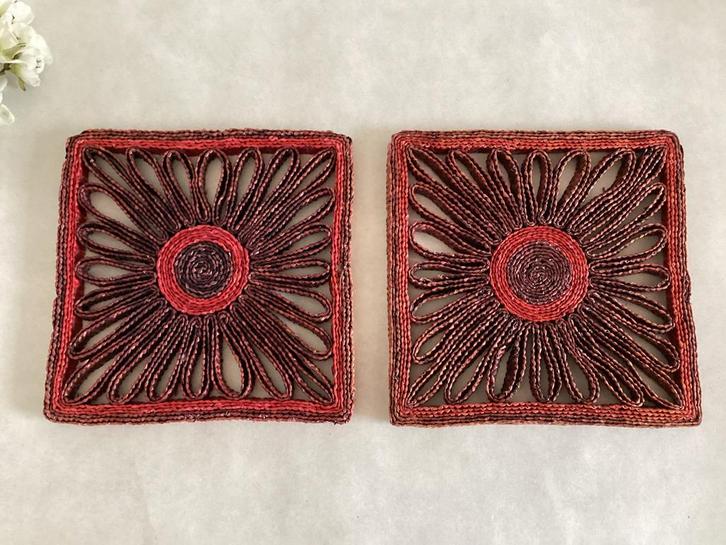 2 Vintage raffia rieten pannen onderzetters 17,5 cm., Huis en Inrichting, Woonaccessoires | Onderzetters, Pot of Pan, Ophalen of Verzenden