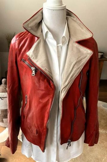 * Rood Beige Lamsleren Leren Jas * Mt. 36 / 38 * ZGAN * beschikbaar voor biedingen