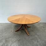 Vintage salontafel rond, notenhout, middenpoot - Alma 100cm, Huis en Inrichting, Tafels | Salontafels, Ophalen, Gebruikt, 50 tot 100 cm