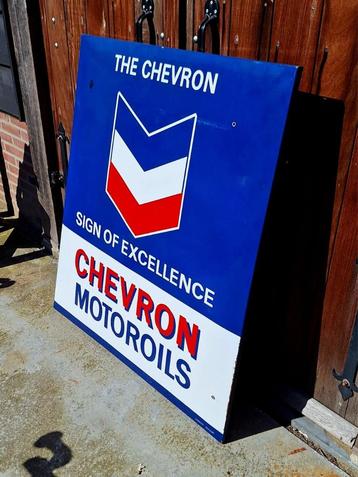 XL emaille reclamebord Chevron Motoroil, Langcat Bussum️️⛽️ beschikbaar voor biedingen