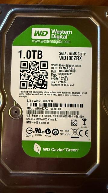 2 stuks HDD Western Digital Caviar Green 1.0TB beschikbaar voor biedingen