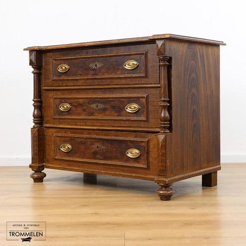 Antieke Brocante Landelijke Beschilderde Ladekast Commode, Huis en Inrichting, Kasten | Ladekasten, Gebruikt, Grenenhout, 3 of 4 laden