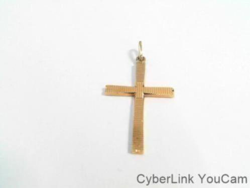 15406 Leuk 14kt Gouden Bewerkt Kruis Geribbeld, Sieraden, Tassen en Uiterlijk, Kettinghangers, Zo goed als nieuw, Goud, Goud, Kruis of Symbool