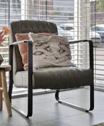 Groene leren fauteuil met zwart onderstel, Huis en Inrichting, Fauteuils, Ophalen, Gebruikt, 75 tot 100 cm, 50 tot 75 cm