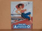 Vintage Philips Autoradio metalen bord pin-up vrouw 40x30cm, Ophalen of Verzenden, Gebruikt, Reclamebord