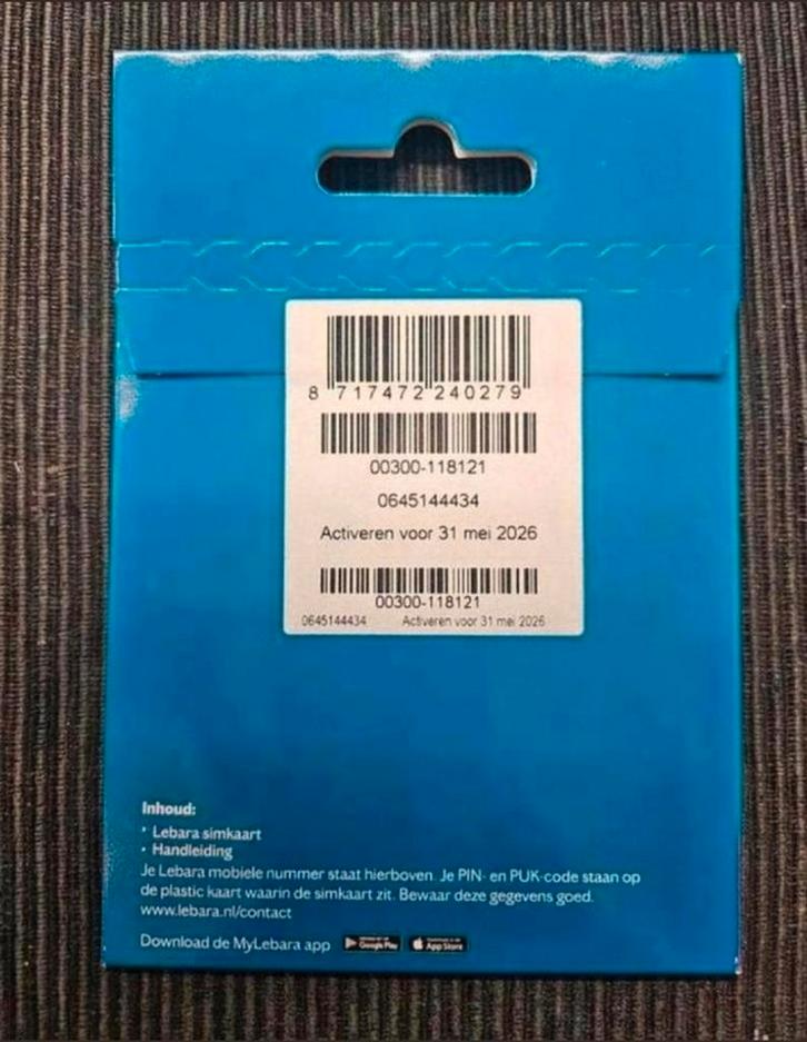 0645144434 Mooi Makkelijk onthouden Lebara nummer simkaart, Telecommunicatie, Prepaidkaarten en Simkaarten, Nieuw, Simkaart, KPN