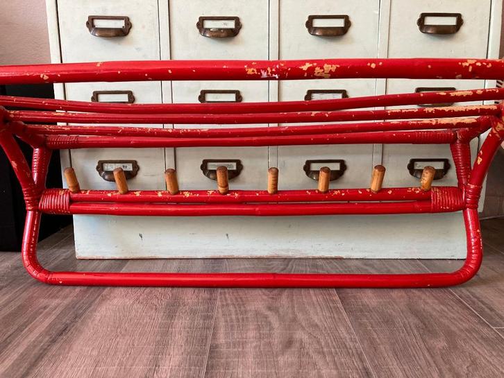 Vintage retro rotan bamboe manou kapstok wandkapstok boho, Huis en Inrichting, Woonaccessoires | Kapstokken, Gebruikt, Wandkapstok