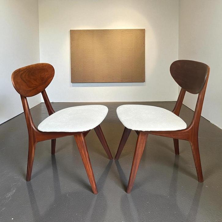 Vintage AWA stoelen Louis van Teeffelen | nieuw bekleed, Huis en Inrichting, Stoelen, Gebruikt, Twee, Hout, Stof, Bruin, Ophalen of Verzenden