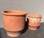 Oud Hollandse terracotta bloempotten set bladmotief, Tuin en Terras, Bloempotten, 25 tot 40 cm, Terracotta, Tuin, Rond