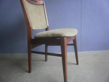 1960s houten groene stof eettafelstoel; eetkamerstoel beschikbaar voor biedingen