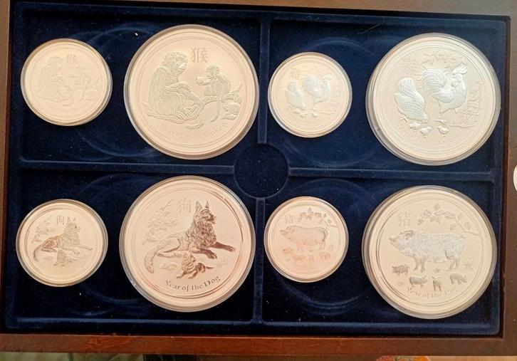 Zilveren Lunar munten in 2 oz va €125- 10 oz va €525.-, Postzegels en Munten, Edelmetalen en Baren, Zilver, Ophalen of Verzenden