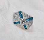 Art Deco platinum ring met diamanten en saffieren, Met edelsteen, Zo goed als nieuw, Dame of Heer, Ophalen