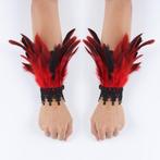 Rode veren dames handschoenen victoriaanse gothic showgirl, Verzenden, Nieuw, Handschoenen
