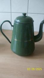 Emaille koffiepot, donkergroen met gouden biezen, Antiek en Kunst, Antiek | Emaille, Ophalen of Verzenden