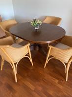 Tafel met 4 rieten stoelen, Ophalen, Zo goed als nieuw, Rechthoekig, 50 tot 100 cm