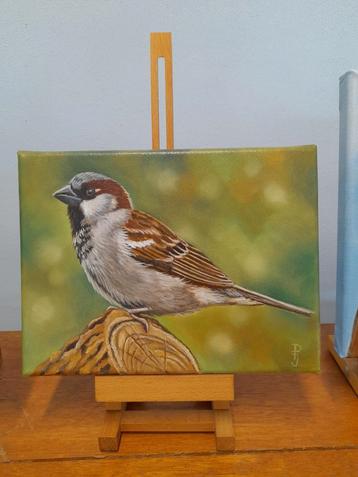 Schilderij mus _ eigen werk _ origineel cadeau vogel mussen beschikbaar voor biedingen