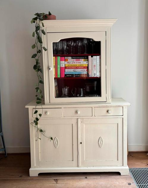 Houten kast / commode crème - wit met drankenkast, Antiek en Kunst, Antiek | Meubels | Kasten, Ophalen of Verzenden