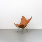 1 Plux  Vlinder Fauteuil tuigleer Cognac Vintage, Niet ingevuld, Niet ingevuld, Zo goed als nieuw, Metaal