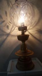 Staande tafellamp met geslepen glazen bolkap glazen bol, Ophalen, Zo goed als nieuw, Glas, 50 tot 75 cm