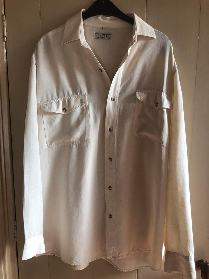 Ecru ruwzijden overhemd van CHIORI, Small., Kleding | Heren, Overhemden, Zo goed als nieuw, Halswijdte 38 (S) of kleiner, Wit