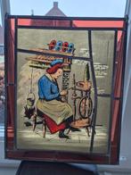 Vintage Glas-in-lood Raamhanger 'De Spinster' Nicolaes Maes, Ophalen of Verzenden