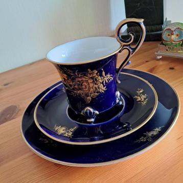 Vintage Lindner Ontbijtset Kobaltblauw Goud Petit Dejeuner beschikbaar voor biedingen