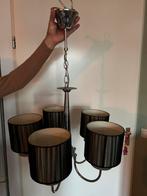 kroonluchter chroom 5 armig met 5 zwarte organza kapjes, Huis en Inrichting, Lampen | Kroonluchters, Ophalen, Gebruikt, Metaal