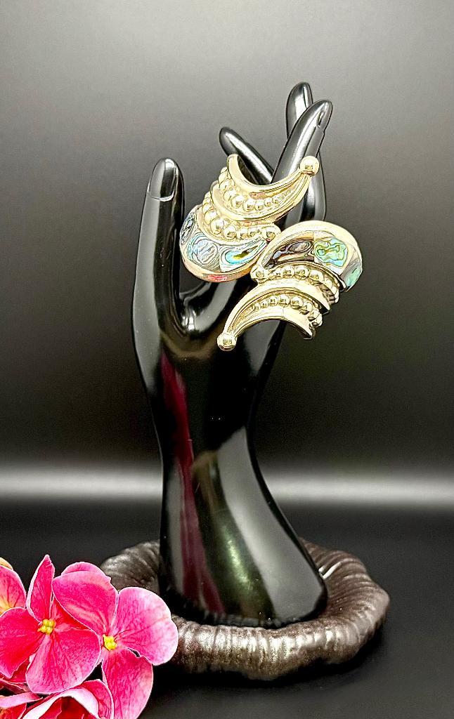 Vintage abalone alpaca mexicaans klem armband ‘60 - K3ES1-Z4, Sieraden, Tassen en Uiterlijk, Antieke sieraden, Armband, Overige materialen