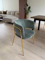 Sklum eetkamerstoelen met gouden frame en groene ribstof, Huis en Inrichting, Ophalen, Overige kleuren, Zo goed als nieuw, Groene stoel met gouden poten, retro vintage