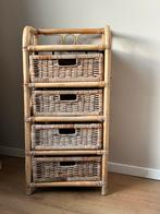 Vintage bamboe ladenkast met 4 rieten manden, Ophalen, Minder dan 50 cm, Gebruikt, 3 of 4 laden