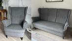 IKEA 3-zits bank + fauteuil Strandmon Grijs Stof, Ophalen, 150 tot 200 cm, Driepersoons, 75 tot 100 cm