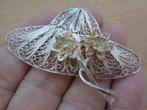 zilveren filigrain broche hoed met bloemen [187], 4 tot 7 cm, Ophalen of Verzenden, Zo goed als nieuw, Zilver