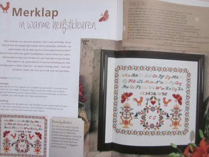 Borduur telpatroon merklap in warme herfstkleuren, Hobby en Vrije tijd, Borduren en Borduurmachines, Nieuw, Patroon, Handborduren