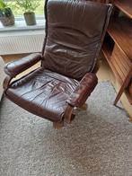 Bruin leren fauteuil, Ophalen, Zo goed als nieuw, 75 tot 100 cm, 75 tot 100 cm