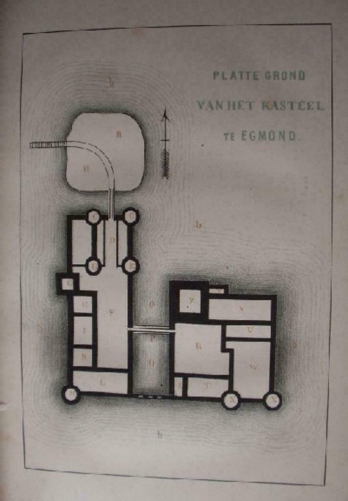 14 / Egmond  platte grond van het Kasteel  Litho 1854, Antiek en Kunst, Kunst | Litho's en Zeefdrukken, Ophalen of Verzenden