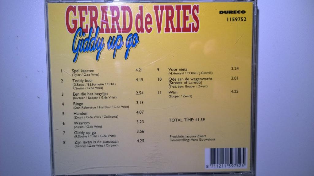Gerard De Vries - Giddy Up Go, Cd's en Dvd's, Cd's | Nederlandstalig, Ophalen of Verzenden, Zo goed als nieuw, Pop