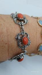 Vintage Art Nouveau Zilveren Armband Bloedkoraal, Sieraden, Tassen en Uiterlijk, Armbanden, Ophalen of Verzenden, Zo goed als nieuw