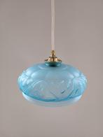 Vintage glazen hanglamp, mat blauw glas uit Frankrijk, Minder dan 50 cm, Nieuw, Vintage, Ophalen of Verzenden