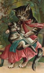 relief litho poezenkaart menselijk poes geeft kitten fles, Verzamelen, Overige thema's, Ongelopen, Voor 1920, Verzenden