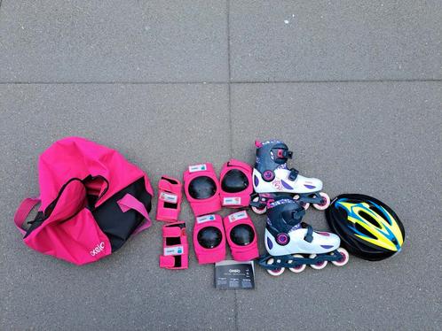 skeelers decathlon,met bbb helm en 6 beschermers en tas, Kinderen en Baby's, Speelgoed | Buiten | Rolschaatsen, Gebruikt, Ophalen of Verzenden