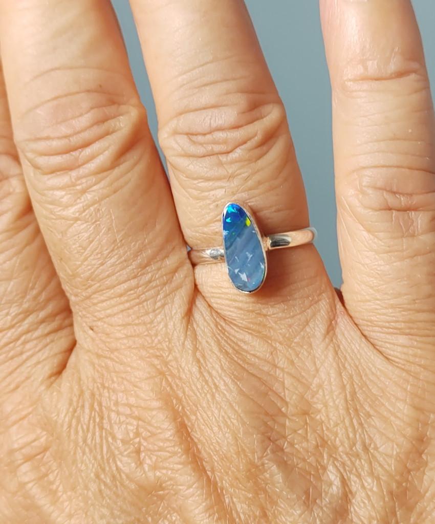925 zilveren ring met natuurlijke Doublet Opaal steen - Ringen
