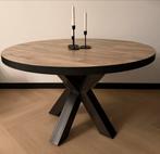 Ronde tafel met metalen onderstel, Huis en Inrichting, Tafels | Eettafels, Ophalen, 100 tot 150 cm, Rond, Zo goed als nieuw
