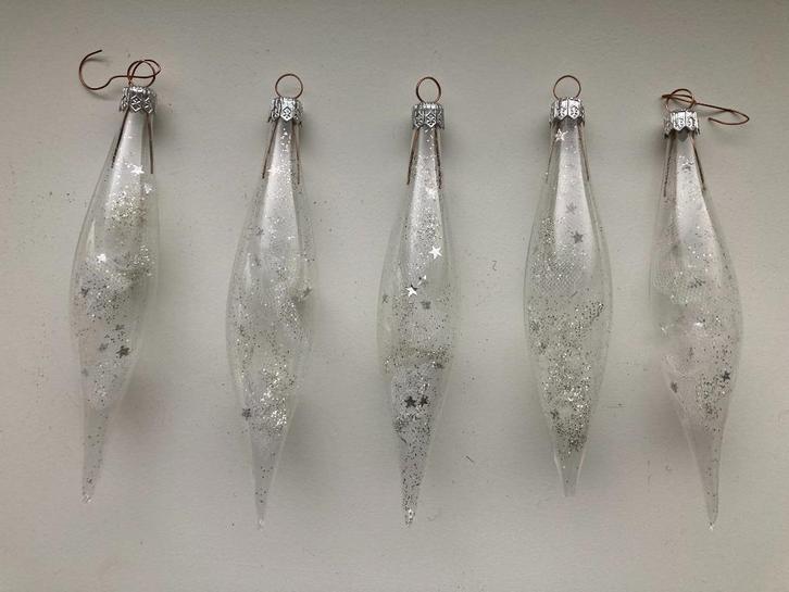 Vijf glazen kerstboomhangers/pegels, Diversen, Kerst, Gebruikt, Ophalen of Verzenden