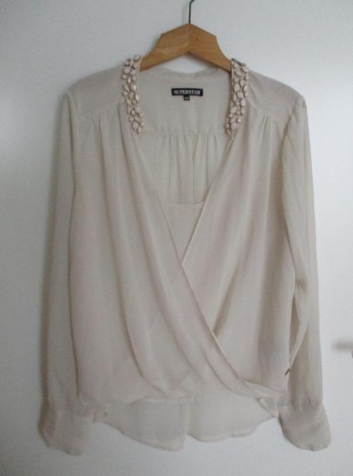 Superstar voile blouse met steentjes, maat 38. nieuw, Kleding | Dames, Blouses en Tunieken, Nieuw, Maat 38/40 (M), Beige, Verzenden